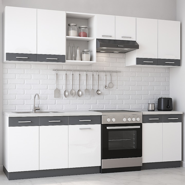 Set bucatarie Badenmob, seria sarona 240,02x190x52cm, alb/antracit