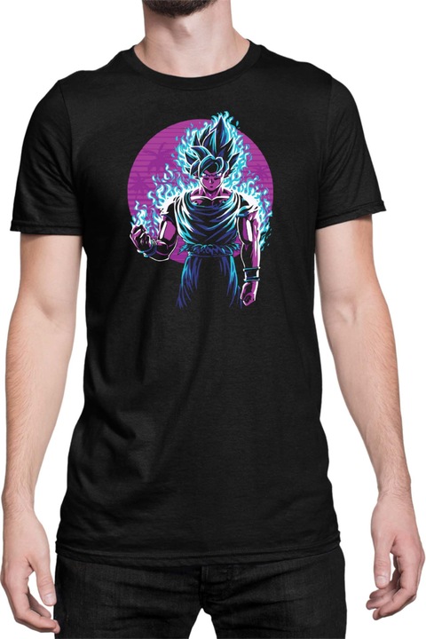 Férfi póló Dragon Ball Z Retro Goku Super Saiyan Blue, Fekete