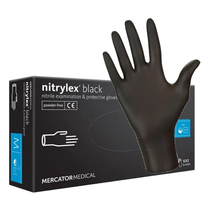 Manusi nitril nepudrate negre, M - 100 buc/cutie