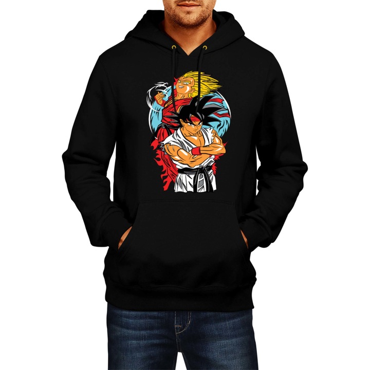 Hanorac Barbat Dragon Ball Z Goku Street Figther, Negru