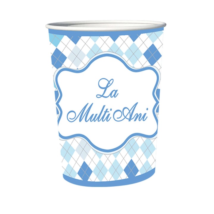 8 db-os karton partypohár készlet, Ásványkék, 8,5 cm, 175 ml