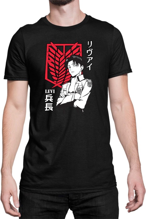 Férfi póló Japan Anime Manga Attack on Titan Levi Ackerman 06, Fekete