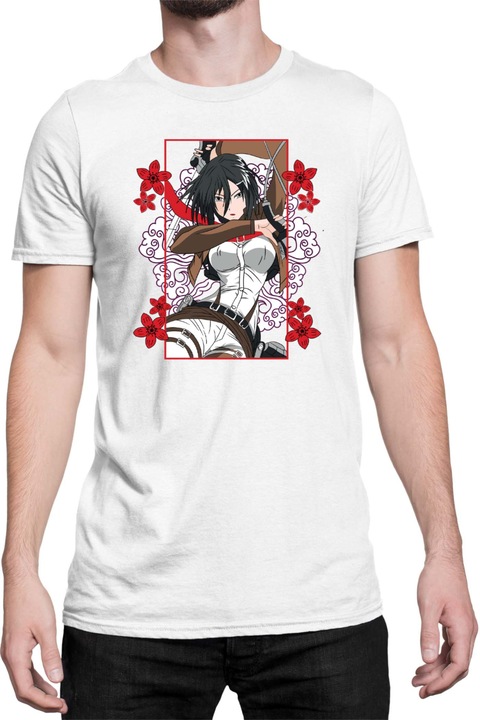 Férfi póló Japan Anime Manga Attack on Titan Mikasa Ackerman 02, Fehér