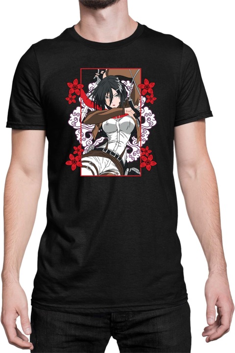 Férfi póló Japan Anime Manga Attack on Titan Mikasa Ackerman 02, Fekete