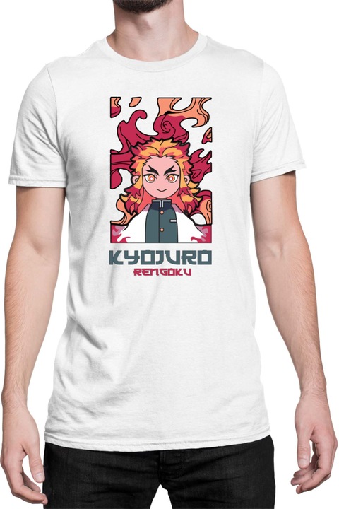 Férfi póló Japan Anime Manga Demon Slayer Kyojuro Rengoku 06, Fehér
