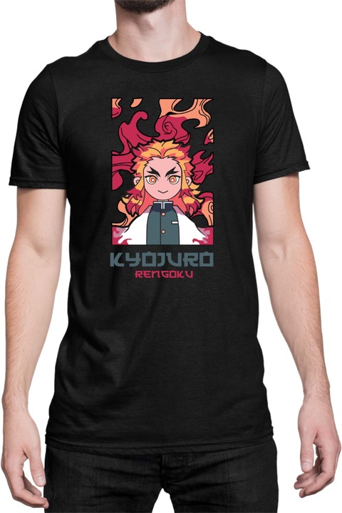 Férfi póló Japan Anime Manga Demon Slayer Kyojuro Rengoku 06, Fekete