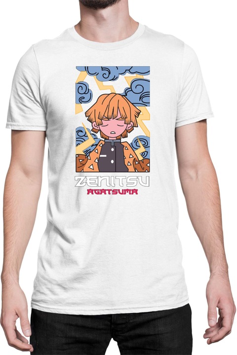 Férfi póló Japan Anime Manga Demon Slayer Zenitsu Agatsuma 03, Fehér