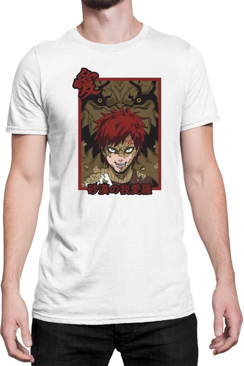 Férfi póló Japan Anime Manga Naruto Gaara Shukaku, Fehér