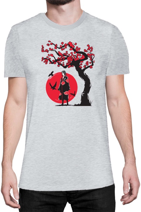 Férfi póló Japan Anime Manga Naruto Itachi Uchiha Japan Tree, Melange világosszürke