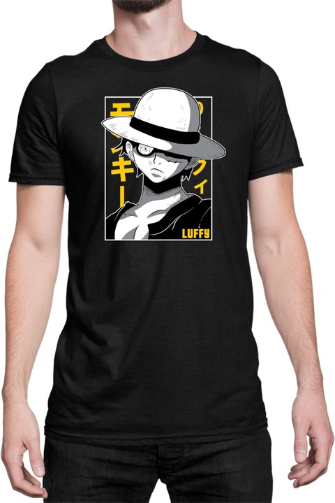 Férfi póló Japan Anime Manga One Piece Luffy 01, Fekete