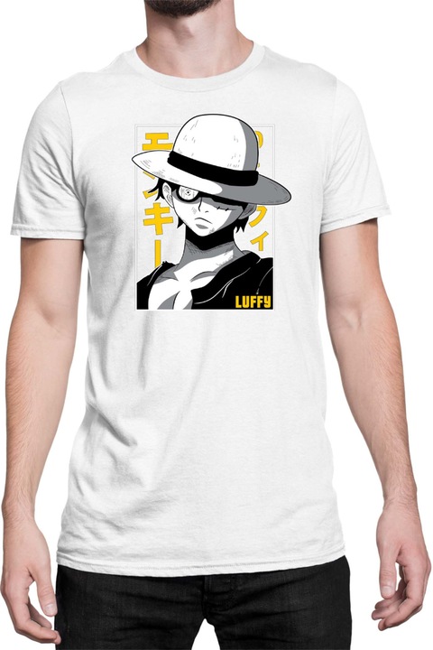 Férfi póló Japan Anime Manga One Piece Luffy 01, Fehér