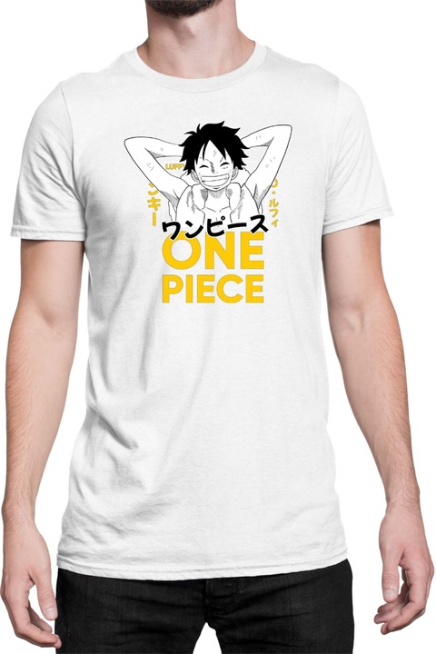 Férfi póló Japan Anime Manga One Piece Luffy 03, Fehér