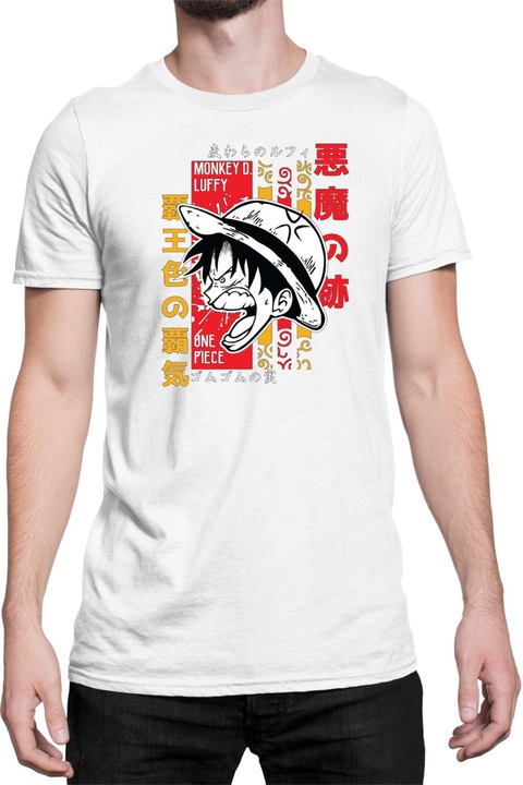 Férfi póló Japan Anime Manga One Piece Luffy 05, Fehér