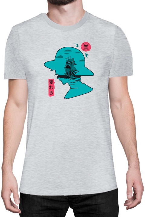 Férfi póló Japan Anime Manga One Piece Luffy 07, Melange világosszürke