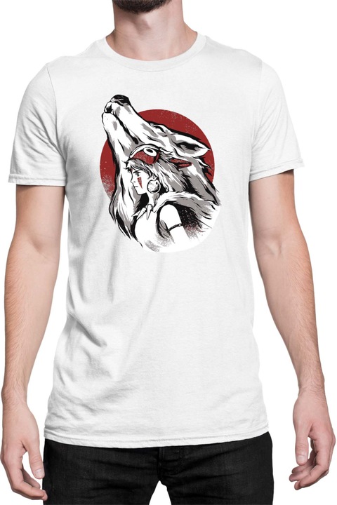 Férfi póló Japan Anime Manga Princess Mononoke Wolf, Fehér