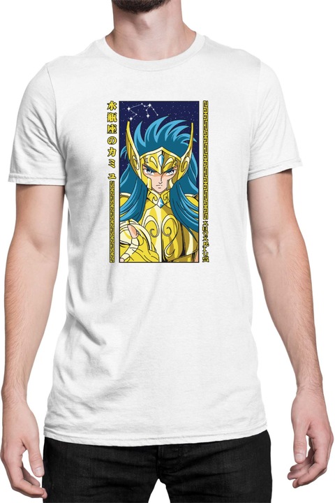 Férfi póló Japan Anime Manga Saint Seiya Aquarius, Fehér