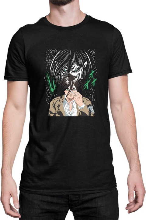Férfi póló Japan Anime Manga Attack on Titan Eren Yeager 09, Fekete