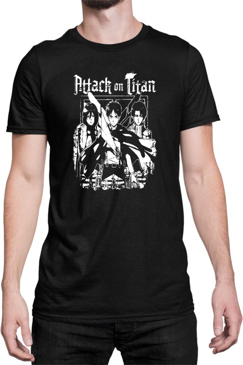 Férfi póló Japan Anime Manga Attack on Titan Shingeki, Fekete