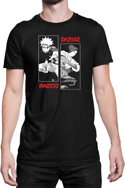 Férfi póló Japan Anime Manga Naruto vs Sasuke, Fekete
