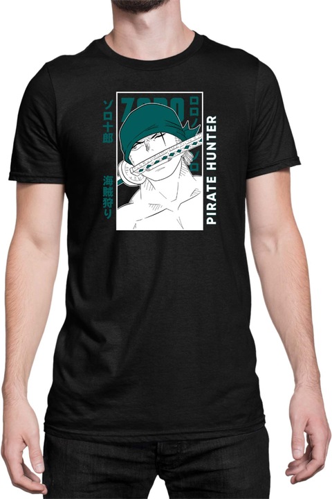 Férfi póló Japan Anime Manga One Piece Zoro 02, Fekete