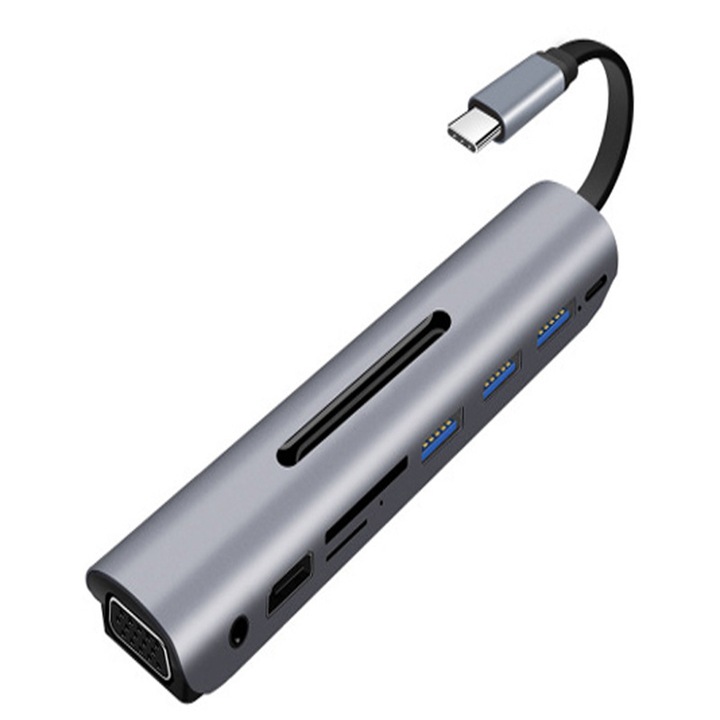Тип-C хъб 9 в 1, Mmgoqqt, 4K HDMI, VGA, Ethernet, 3 USB 3.0, четец на SD карти, 100 W захранване