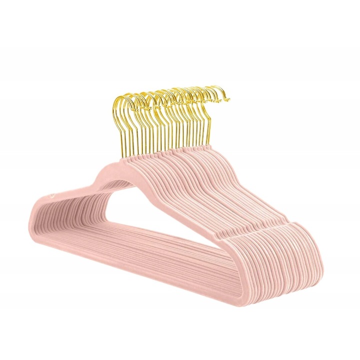 Set 20 umerase pentru haine din PVC, Roz/Auriu, 30 cm
