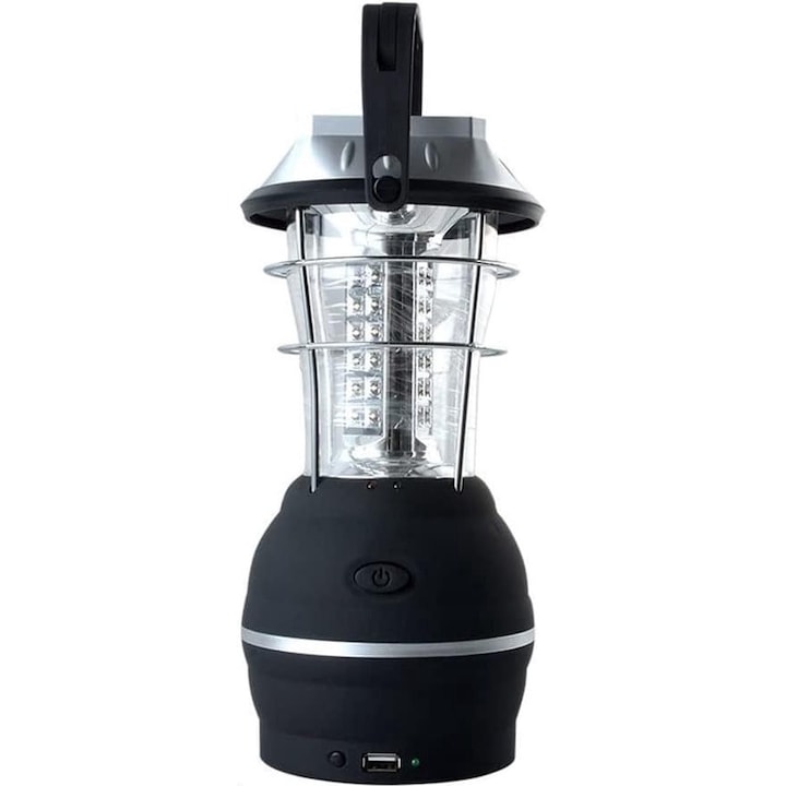Lanterna solara camping LED, ABS, 2 moduri de iluminare, Negru