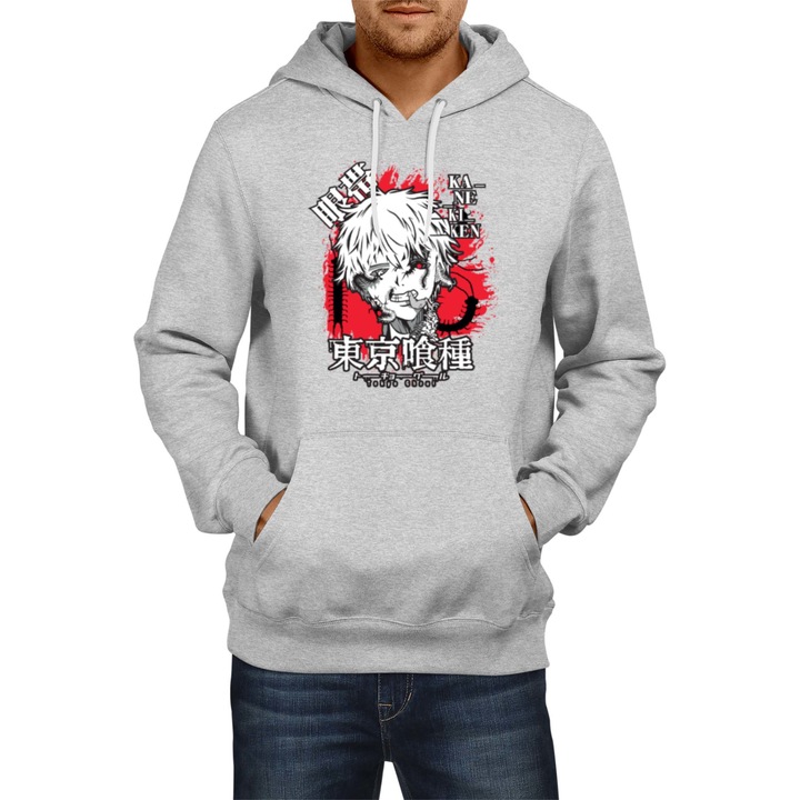 Hanorac Barbat Japan Anime Manga Tralala Tokyo Ghoul 02, Gri melange