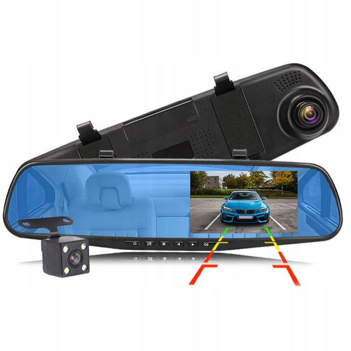 Oglinda auto retrovizoare cu camera duala fata - spate, OEM, Full HD