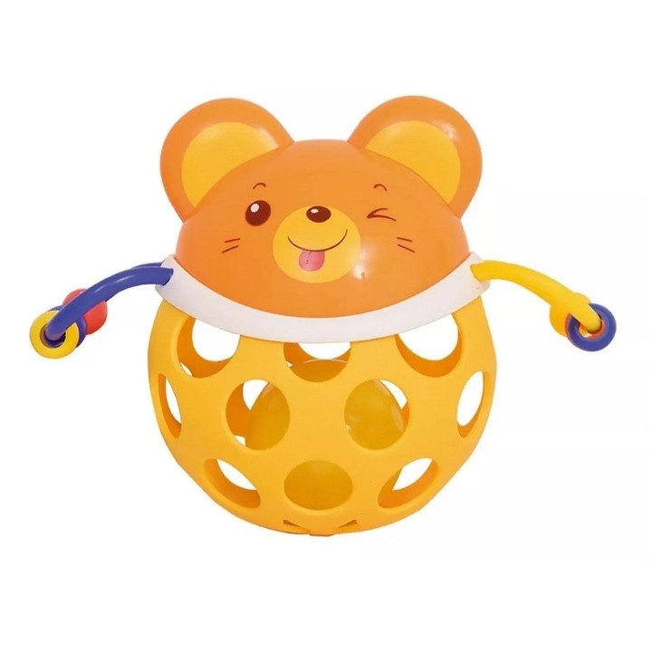 Interaktív játék fogzáshoz és motoros készségekhez csörgőkkel, a sárga egér