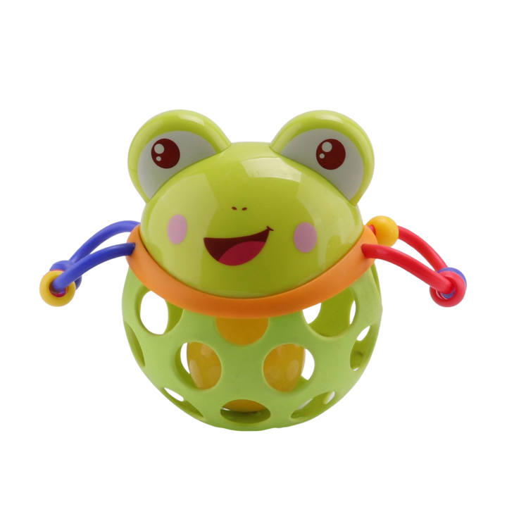 Interaktív játék fogzáshoz és motoros készségekhez csörgővel, zöld békával