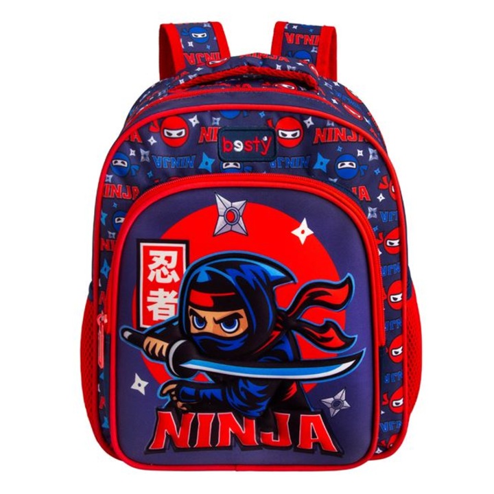 Fiú óvodai hátizsák, nindzsa, kék-piros, puha hát, névcímke, állítható pántok, 27 x 10 x 31 cm