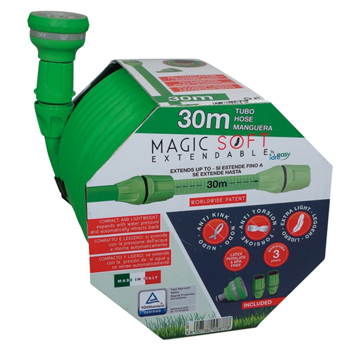 Furtun de gradina, Hydrostab, Magic Soft Smart, 15m, extensibil, 4 bar, 5/8", Verde