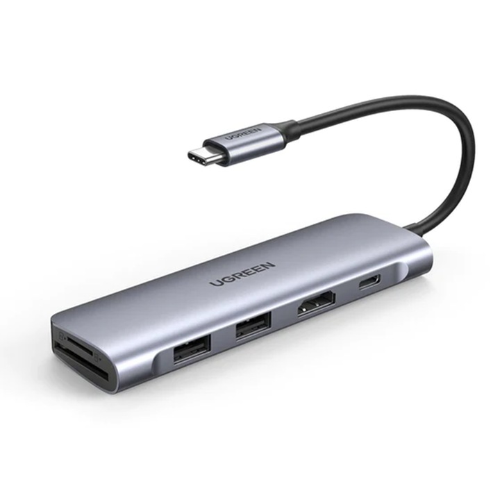 Хъб 2xUSB, тип C PD100W, HDMI, SD, TF, X1153, Space Gray