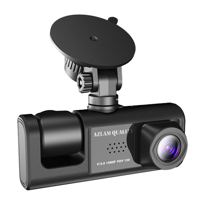 Camera Auto de Bord, 3 Camere FULL HD 1080P, Display 2 inch, Night vision, Infrarosu, Unghi ultra-large 170 °, Senzor miscare, Inregistrare parcare, G-senzor, Stereo, Negru
