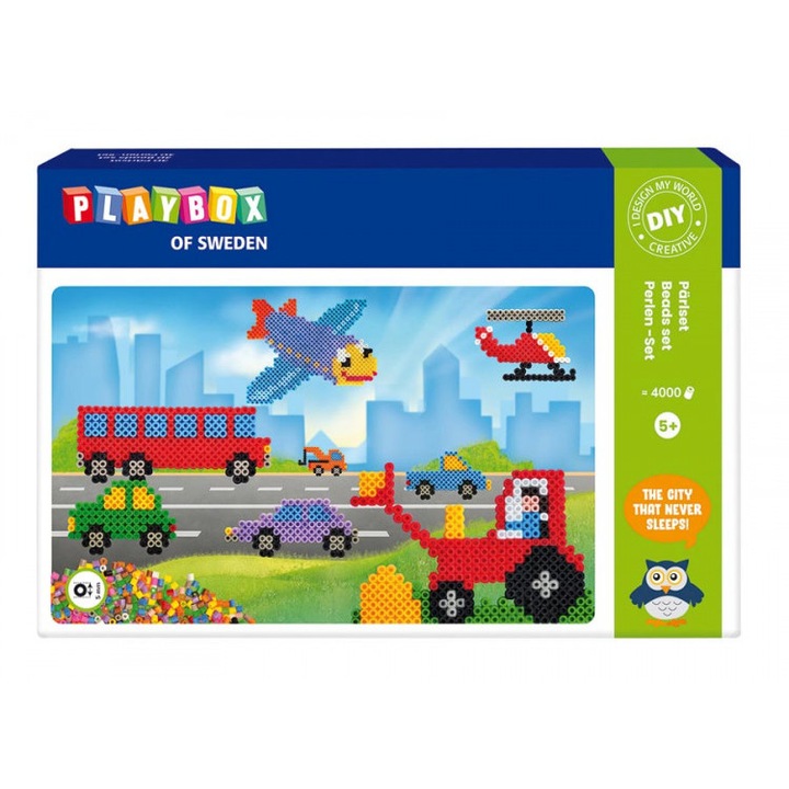 Set margele de calcat culori mixte 4000 buc PLAYBOX in cutie - tematica vehicule