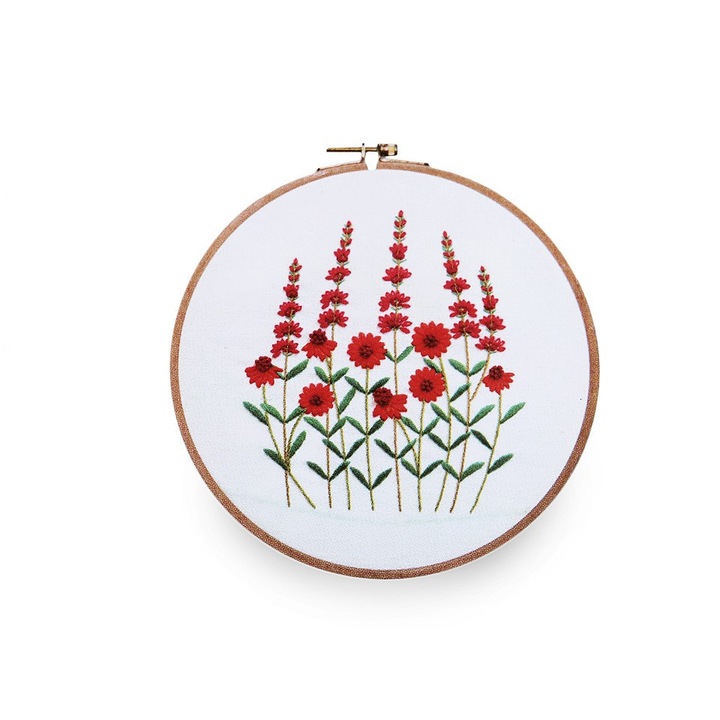 Set pentru brodat cu imprimeu, fara gherghef, Lujeri infloriti, 14,2 x 16,3 cm