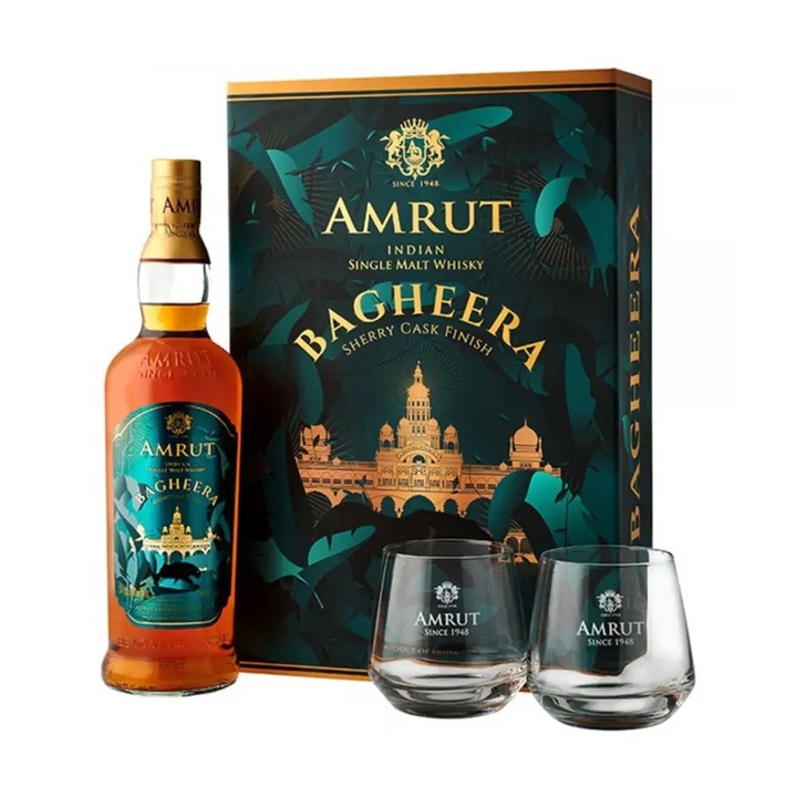 Amrut Bagheera Indiai Whisky, 0,7 l, pdd+2pohár 46%