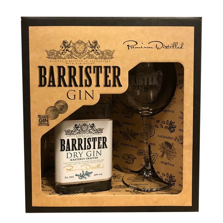 Barrister Dry, 0.7 l, dd + pohár 40%
