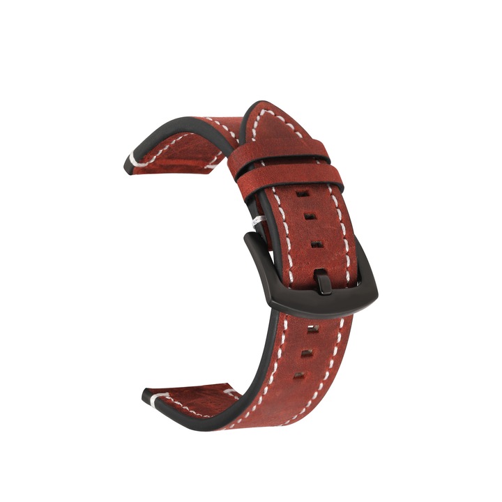 Univerzális szíj 20 mm Veaco®, varrott bőr, Samsung Gear S2 Classic, Watch Active, 42 mm-es óra, Huawei Watch 2/2 Pro, piros