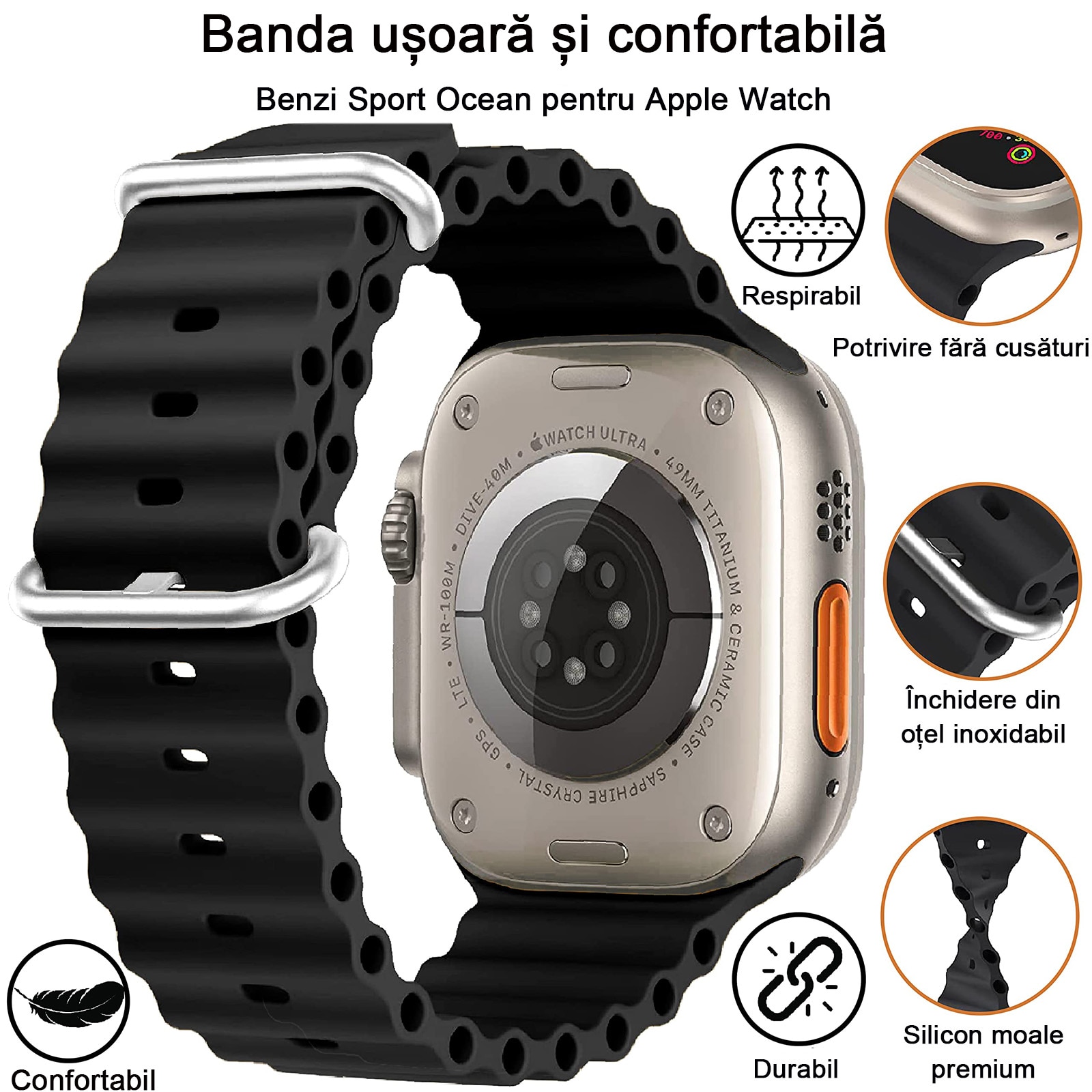 Комплект от 2 силиконови каишки NUODWELL за Apple Watch Ultra/8/7/6/5/4 ...