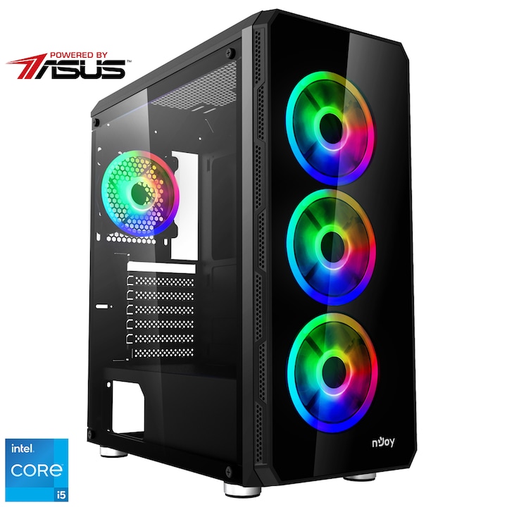 Sistem Desktop PC Gaming Serioux Powered by ASUS cu procesor Intel® Core™ i5-12400F pana la 4.4GHz, 16GB DDR4, 1TB SSD M.2, ASUS Dual GeForce RTX™ 3060 V2 OC Edition 12GB GDDR6 , No OS, Black