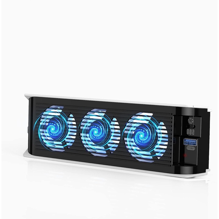Ventilator de racire PS5, JENUOS®, port USB, lumina LED, Alb