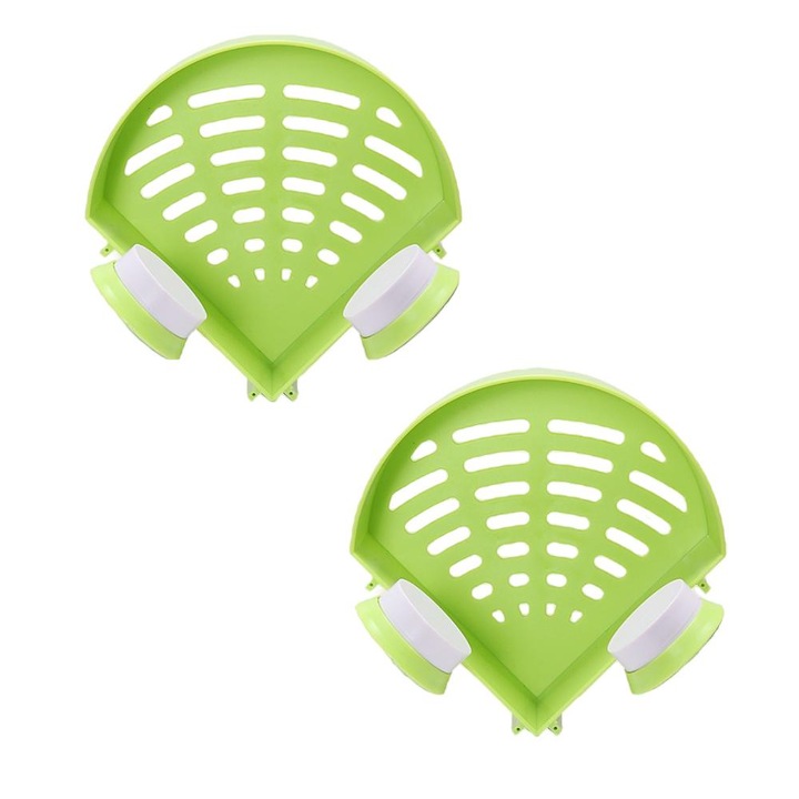 Set 2 rafturi pentru baie, Sunmostar, Plastic, Cu ventuze, Verde