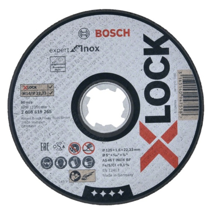 Bosch - X-Lock 125x1,6 mm-es Expert csiszoló vágókorong rozsdamentes acélhoz, egyenes vágáshoz [2608619265]