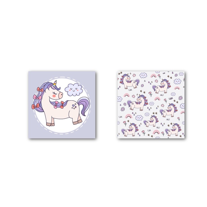 Tablou canvas - Unicorn mov - 100x50cm, 2 piese