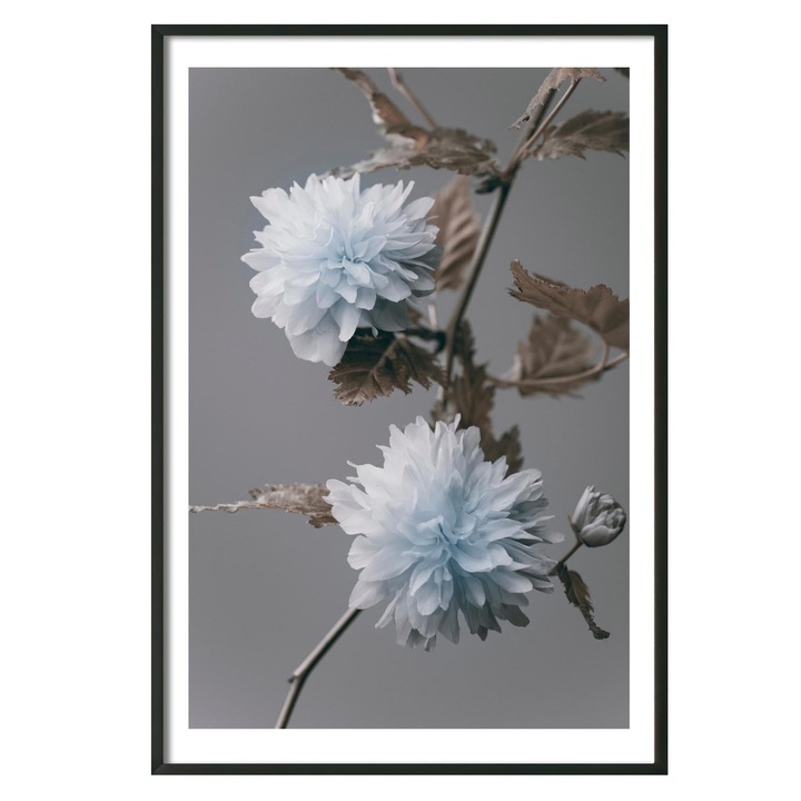 Tablou decorativ, Pe Perete, fara rama, Colectia Flori, crenguta inflorita cu flori albastre, multicolor, print pe hartie foto mata, 200g/mp, 50x70cm