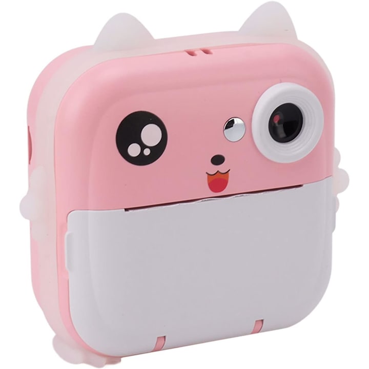 Fluffy Gyerek kamera, nyomtatási funkcióval, felbontás 24Mp 1080P, színes LCD kijelző 2,4", 3 papírtekercs, rózsaszín