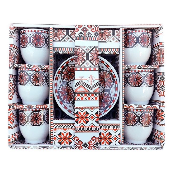 Set 6 cesti cafea, model traditional, Rosu antichizat