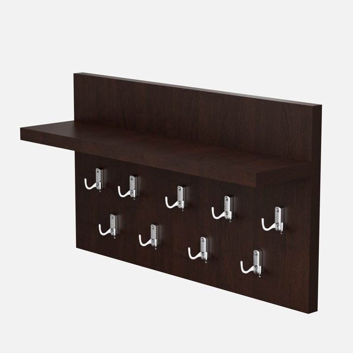 Cuier de perete cu 9 agatatori si polita, wenghe